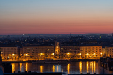 Fototapeta na wymiar Budapest Danube city skyline before sunrise at dawn