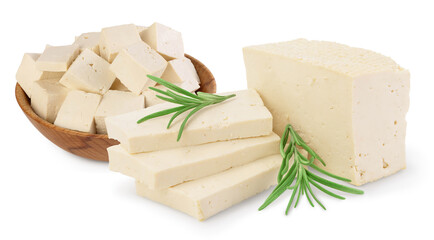 tofu cheese isolated on white background with clipping path and full depth of field,