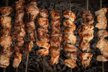 skewers fried on a bonfire on skewers