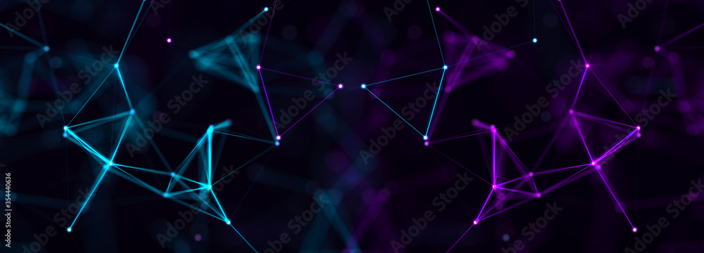 Aufkleber Abstract polygonal space with connecting dots and lines. Dark background. Connection structure. 3d Widescreen