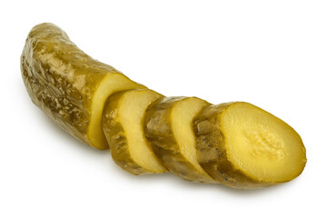 Marinated pickled cucumber isolated on white background with clipping path and full depth of field
