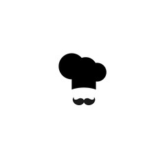 Chef cook cap with mustaches icon isolated on blue. Cooking