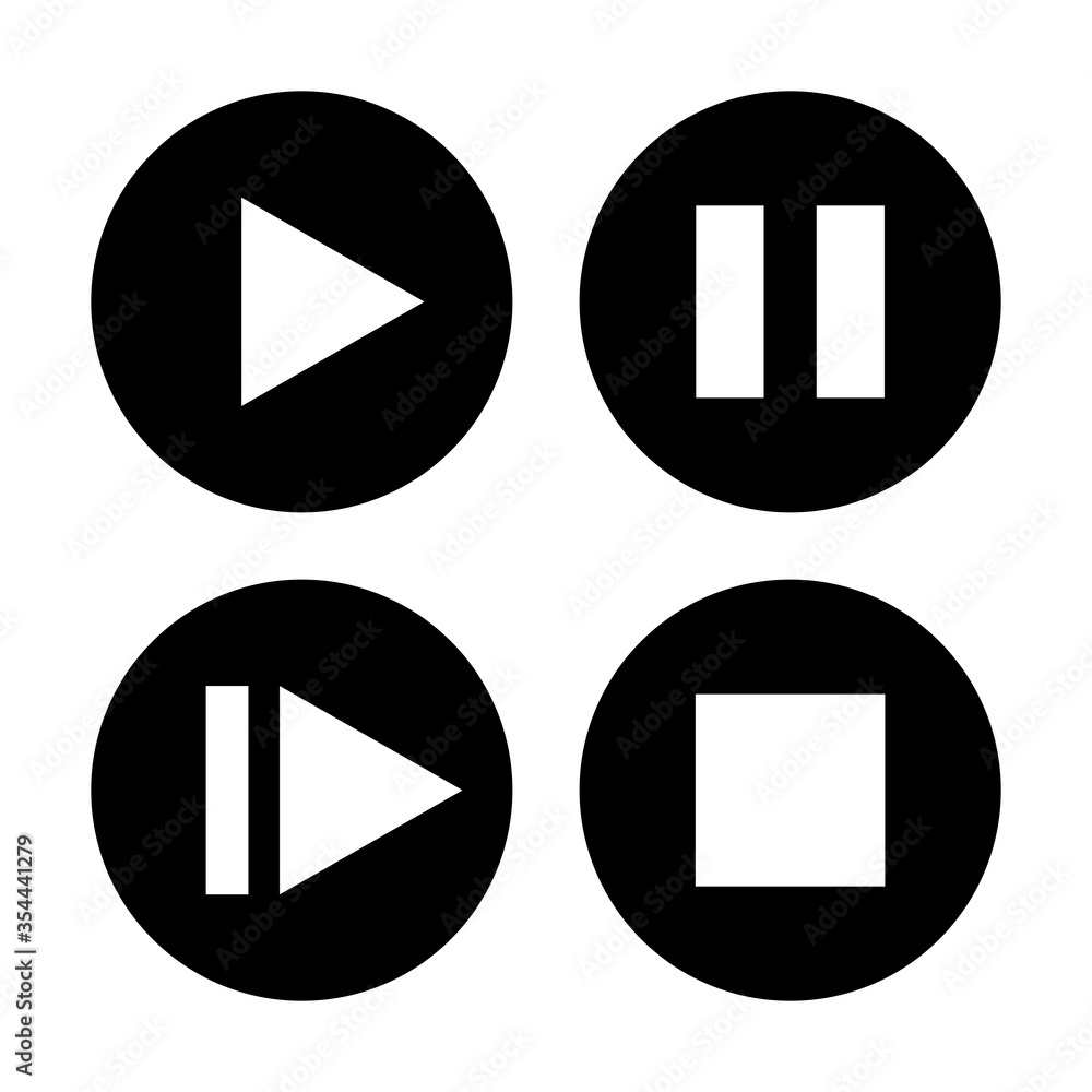 Poster set of play pause stop forward icons. vector image.
