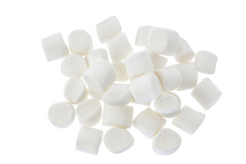 Marshmallow isolated on white background with clipping path and full depth of field. Top view. Flat lay
