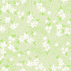 Vintage floral background. Seamless vector pattern for design and fashion prints. Flowers pattern with small white flowers on a gray background. Ditsy style.