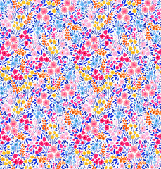 Elegant floral pattern in small multi colored flowers. Liberty style. Floral seamless background for fashion prints. Vintage print. Seamless vector texture. Spring bouquet.