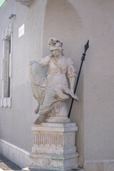 Limestone Statue of Pallas Athena on trinity square at Fisherman Square in Budapest, Hungary