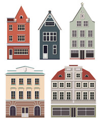 Set of the old Northern European buildings. Set of the cartoon houses.