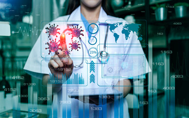 Medical technology and futuristic concept. Doctor hologram modern virtual screen interface....