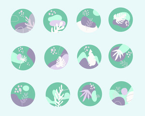 Twelve highlights covers or icons. Abstract modern elements. Cartoon style and flat design. All elements are isolated