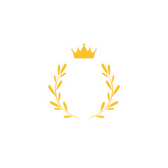 Gold Laurel Wreath with crown Icon. Vector Flat illustrationisolated on white.
