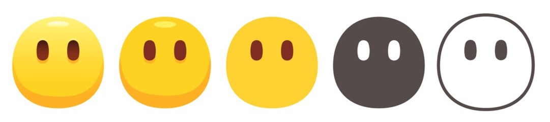 Fototapeta premium Mouthless emoji. Yellow face without mouth, loss for words or speechlessness emoticon flat vector icon set