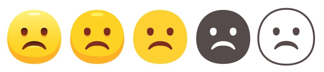 Frowning emoji. Yellow sad face with steep frown and open eyes emoticon flat vector icon set