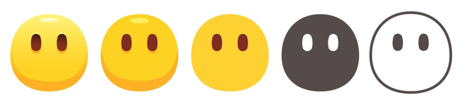 Mouthless emoji. Yellow face without mouth, loss for words or speechlessness emoticon flat vector icon set