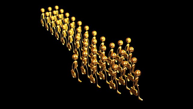 Animation of the March of the yellow people, the formation in the form of an arrow
