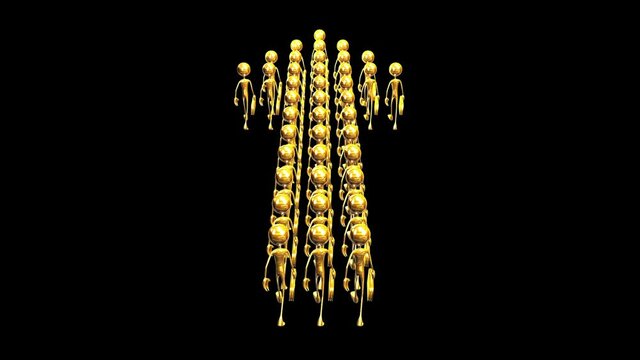 Animation of the March of the yellow people, the formation in the form of an arrow