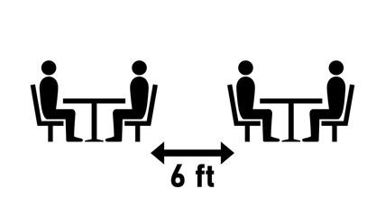 Social Distancing Keep a Safe Distance of 6 Feet between the Tables in Cafe or Restaurant Icon. Vector Image.