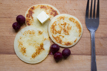 homemade healthy pancakes made from cottage cheese. pancakes instruction step by step.last step ready-made pancakes