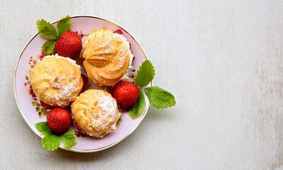strawberries and cream puffs
