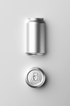 classic aluminum can for carbonated drinks on a gray background, 3D rendering, web banner or logo