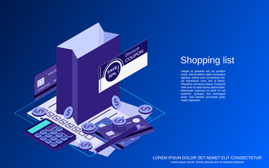 Shopping flat isometric vector concept illustration