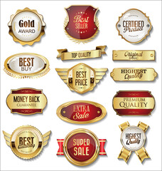 Collection of golden badges and labels retro style 