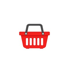 Shopping basket simple icon isolated on white background. Red store cart icon.