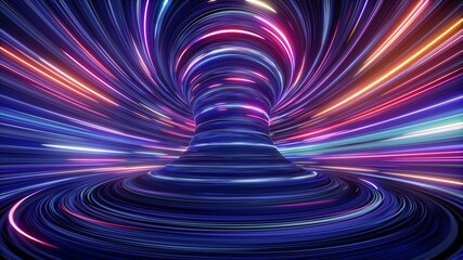 3d render, abstract cosmic background, ultra violet neon rays, glowing lines, cyber network, speed of light, space and time strings, bright twist - obrazy, fototapety, plakaty