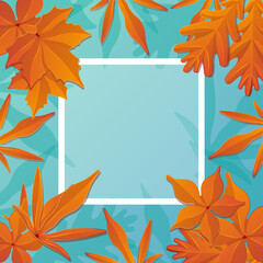 Autumn leaves on blue background 
