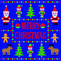 vector illustration of cute cartoon style christmas characters with merry christmas message
