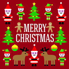 vector illustration of cute cartoon style christmas characters with merry christmas message
