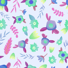 Seamless pattern with color garden wild flowers.