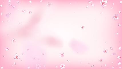 Nice Sakura Blossom Isolated Vector. Spring Flying 3d Petals Wedding Design. Japanese Oriental Flowers Wallpaper. Valentine, Mother's Day Spring Nice Sakura Blossom Isolated on Rose