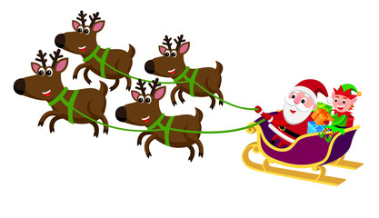 santa claus in the sleigh with reindeers