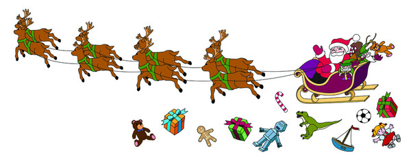 santa claus in the sleigh with reindeers
