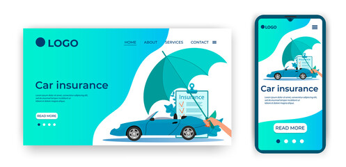 Car insurance.Template for the user interface of the website's home page.Landing page template.The adaptive design of the smartphone.vector illustration.