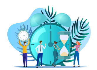 Time-management.The concept of saving time, monitoring work and time reconciliation.flat vector illustration.