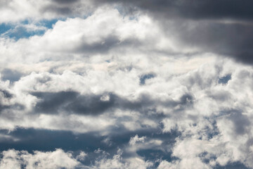 Detail of towering dramatic clouds in the Andean skies, stormy cloud formations laden with water...