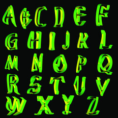 alphabet, English,original capital font, luminescent.