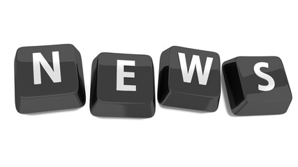 NEWS written in white on black computer keys. 3d illustration. Isolated background.