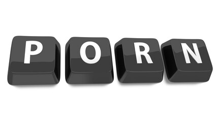 PORN written in white on black computer keys. 3d illustration. Isolated background.