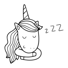 Unicorn. Coloring page illustration for kids or adults. Vector drawing in outline in black and white.