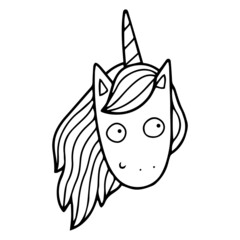 Unicorn. Coloring page illustration for kids or adults. Vector drawing in outline in black and white.
