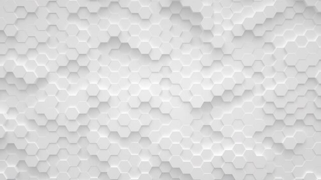 Abstract ivory motion background from random moving hexagons, seamless loop animation