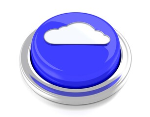 Cloud Icon on blue push button. 3d illustration. Isolated background.