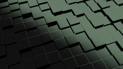 3d background of a plane of green cubes