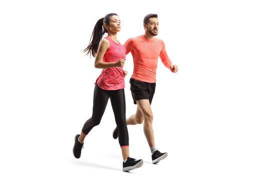 Man and woman in sportswear running together