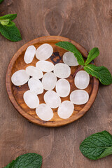 Sweet hard peppermint candy and mint