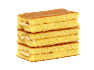 Sponge Cake with fruit cream filling isolated on white