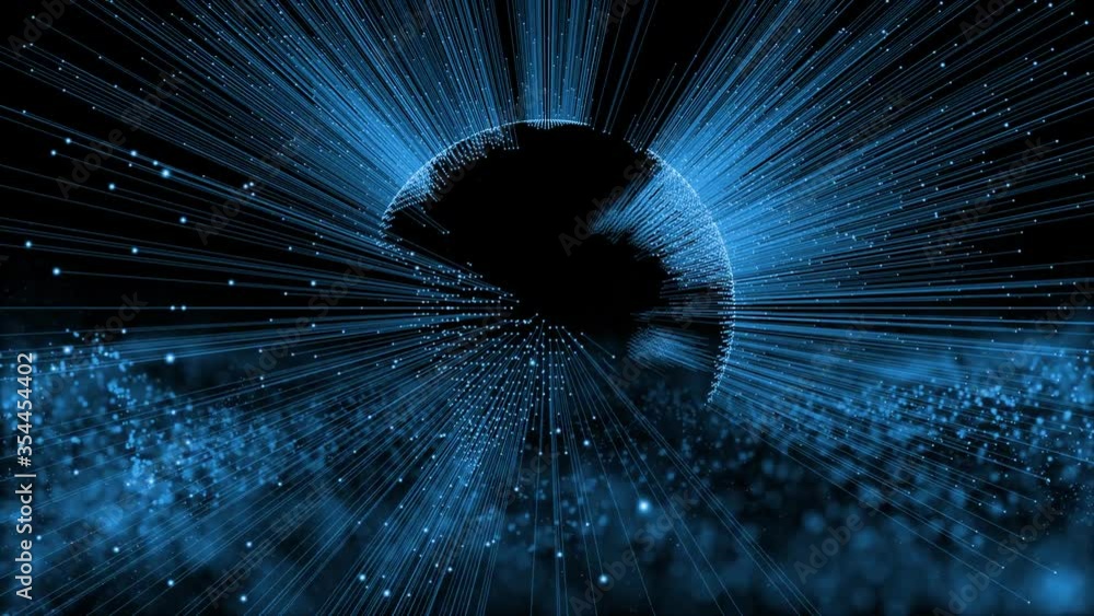 Aufkleber rotation of network sphere with shiny star light. artistic artificial intelligence globe in digital 
